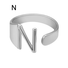 Silver Metal 26 Alphabet Opening Adjustable Statement Rings N