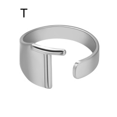 Silver Metal 26 Alphabet Opening Adjustable Statement Rings T