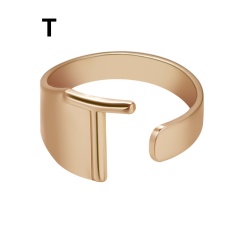Rose Gold Meatal 26 Alphabet Opening Adjustable Rings T