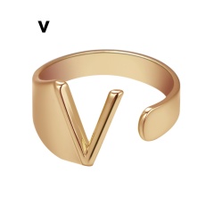 Rose Gold Meatal 26 Alphabet Opening Adjustable Rings V