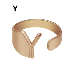Rose Gold Meatal 26 Alphabet Opening Adjustable Rings Y