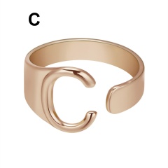 Rose Gold Meatal 26 Alphabet Opening Adjustable Rings C