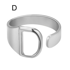 Silver Metal 26 Alphabet Opening Adjustable Statement Rings D