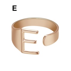 Rose Gold Meatal 26 Alphabet Opening Adjustable Rings E