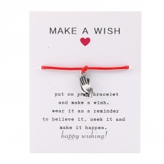 Make a Wish Rope Prayer Hand Woven Adjustable Couple Paper Card Bracelet Red