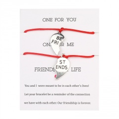 2pcs/Set Best Friends Red Rope Love Stitching Weaving Adjustable Friendship Card Bracelet Set Red