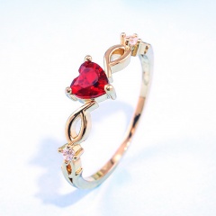 Gold Plated Love Heart Rhinestone Crystal Diamonds Rings Red-#9