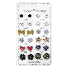 12 Pairs/Set Crystal Rhinestone Flower Heart Stud Earrings Wholesale ER18Y1412-9
