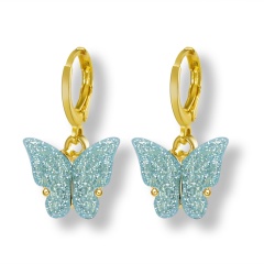 Butterfly Gold Hook Small Earrings Jewelry Wholesale Blue