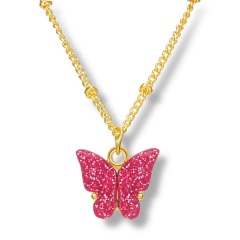 Fashin Butterfly Pendant Alloy Gold Chian Charm Necklace Wholesale Pink