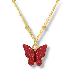 Fashin Butterfly Pendant Alloy Gold Chian Charm Necklace Wholesale Red
