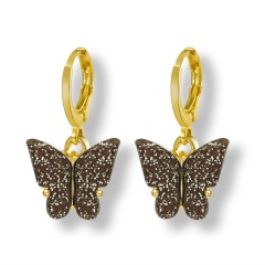 Butterfly Gold Hook Small Earrings Jewelry Wholesale Brown