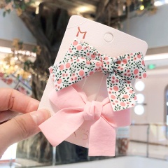 2pcs/set Floral Bow Hairpin Children's Duckbill Clip Set Bangs Pink