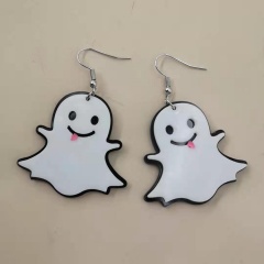 White Ghost Cartoon Stud Halloween Earrings A