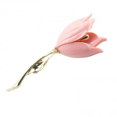 White Tulip Plant Flower Shell Women Wedding Brooch Pins Pink