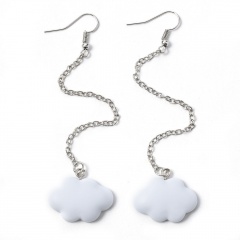 White Cloud Tassel Alloy Chain Earrings Jewelry Wholesale White