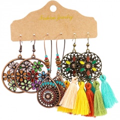 Wholeslae MEGGLIO 3 Pairs/Set Colorful Tassel Alloy Ethnic Earring Set Jewelry Wholesale Tassel