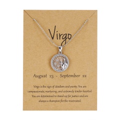 12Constellation Pendant Necklace Day Zodiac Sign Star Silver Choker Virgo