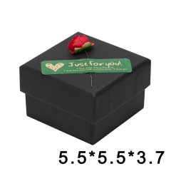 Black Kraft Paper Jewelry Gift Box With Rose Decoration 5.5*5.5*3.7cm