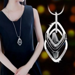 Geometric Prismatic Diamond Long Sweater Chain Necklace Crystal