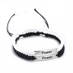 2 Pcs/set Black White Handmade Stainless Steel Adjustable Bracelet Set Power