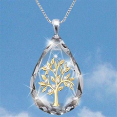 Fashion Dolphin Crystal Pendant Silver Chain Necklace Tree-Gold