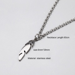 Silver Long Stainless Steel Pendant Necklace for Men Feather