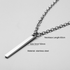 Silver Long Stainless Steel Pendant Necklace for Men Square