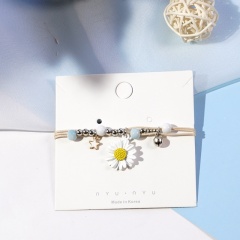Ceramic Beaded Star Pendant Multilayer Daisy Flower Bracelet White