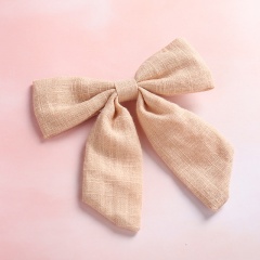 Pure Color Simple Dovetail Bow Girl's Hairpin Khaki