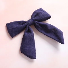Pure Color Simple Dovetail Bow Girl's Hairpin Navy Blue