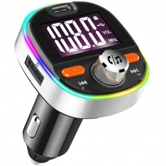 Fast Charging Car Bluetooth Mp3 Player Car Fm Transmitter Colorful Atmosphere Light Silver