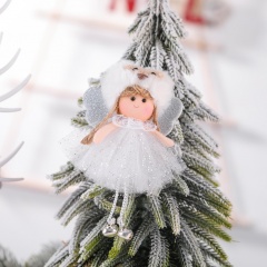 Mesh Sequins Bells Angel Pendant Christmas Tree Decoration White