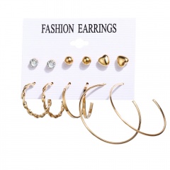 6 Pairs/Set Gold Pearl Dangle Hoop Earring Set Wholesale Gold