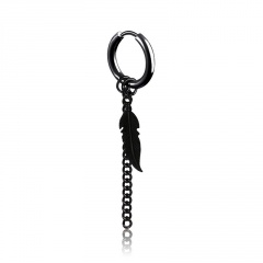 1 Piece Stainess Steel Men's Dangle Chain Black Earring Wholesale Leaf