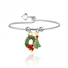 Silver Christmas Adjustable Santa Candy Dangle Bracelet Wreath and Tree