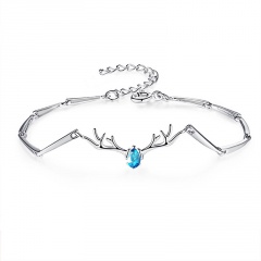 Silver Brass with CZ Stone Chain Bracelet for Women Jewelry Blue