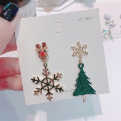 Full Diamond Christmas Elk Snowflake Stud Earrings Jewelry Snow Tree