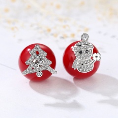 Red Christmas Snowflake Elk Stud Earrings Jewelry Wholesale Tree Snowman