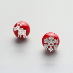 Red Christmas Snowflake Elk Stud Earrings Jewelry Wholesale Fawn Snow