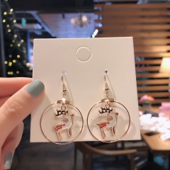 Christmas Circle White Elk Dangle Stud Earrings Jewelry Wholesale Fawn