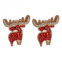 Christmas Series Elk Full Diamond Stud Earrings Red