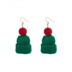 Hand-woven Christmas Woolen Hat Dangle Earrings Green