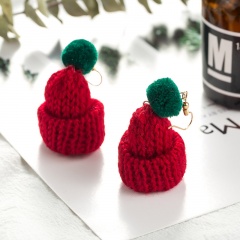 Hand-woven Christmas Woolen Hat Dangle Earrings Red