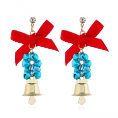 Christmas Series Bow Bell Earrings Jewelry Wholesale Blue
