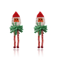 Handmade Rice Beads Woven Santa Claus Christmas earrings Green