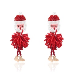 Handmade Rice Beads Woven Santa Claus Christmas earrings Red