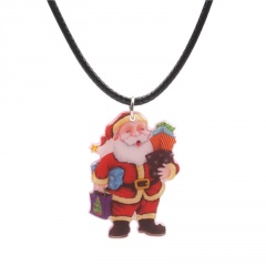 Christmas Series Santa Claus Pendant Black Rope Necklace Jewelry Wholesale A