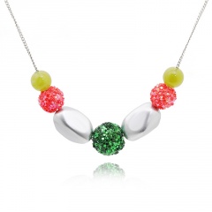 Handmade Beads Gold Chain Christmas Series Necklace Wholesale Green Ball