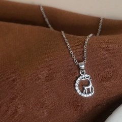 Simple Gold Silver Rhinestone Fawn Chain Pendant Necklace Silver
